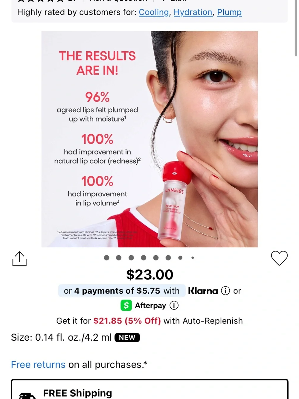 LANEIGE Flush Pop Lip Plumper Gloss - Red